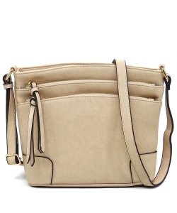Fashion Multi Zip Pocket Crossbody Bag WU059 NUDE